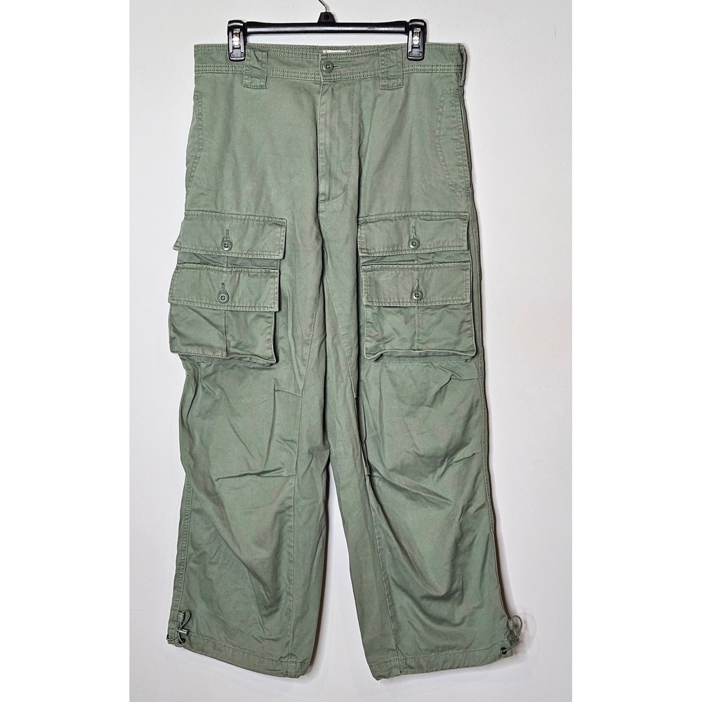 BDG‎ Urban Outfitters Womens Baggy Wide Leg Cargo Pant Green Utility Pockets S/P